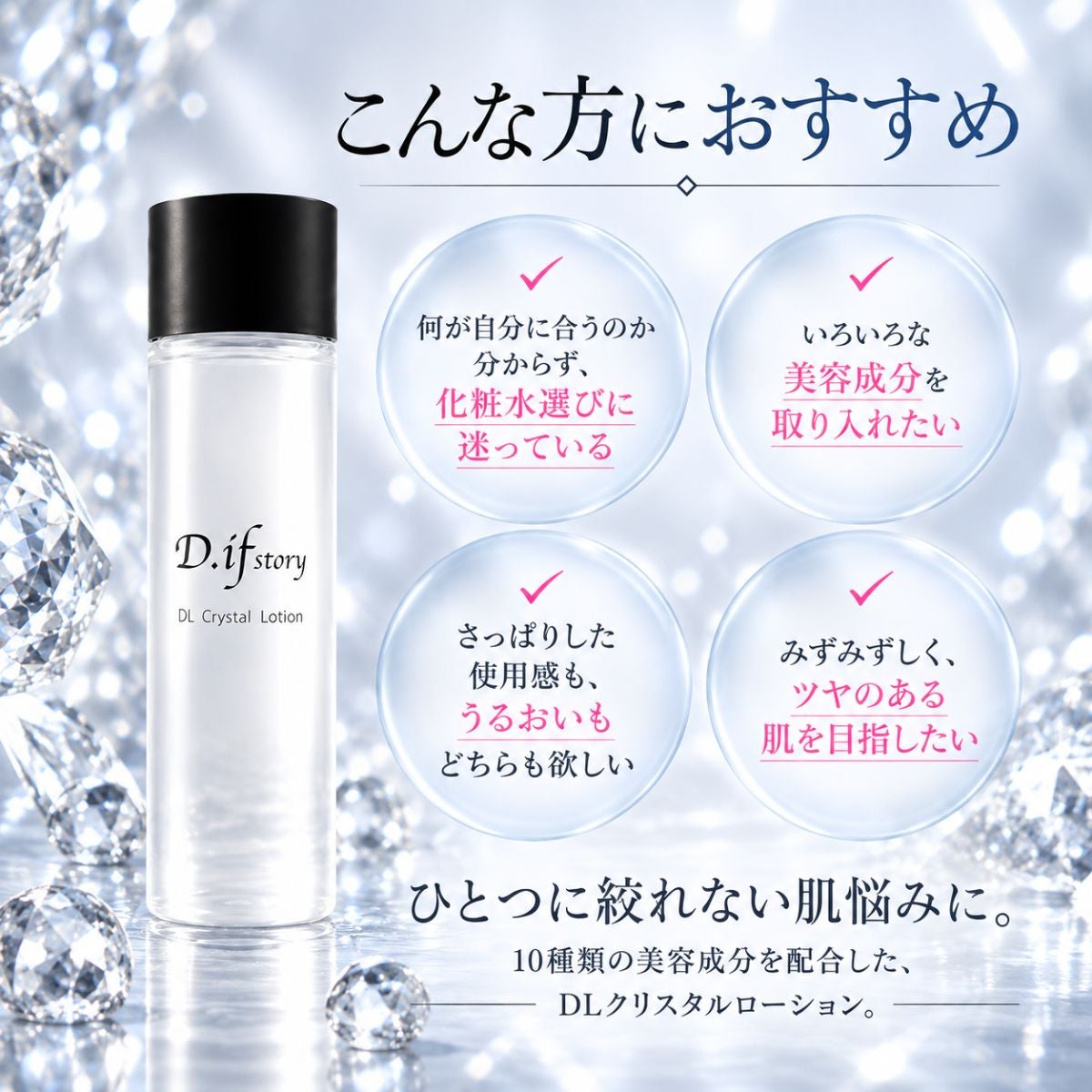 DLクリスタルローション(化粧水) | 本物の宝石成分配合の煌めく